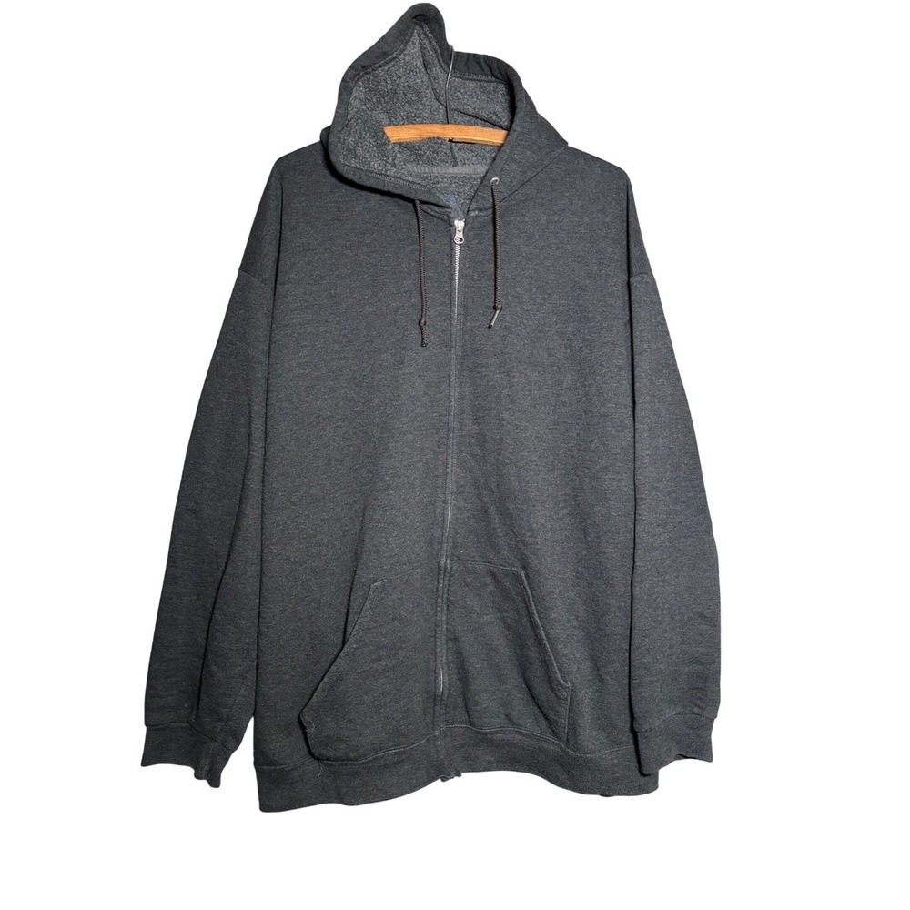 Fruit of the Loom Mens 2XL Charcoal Gray Full Zip Fleece Hoodie Sweatshirt
